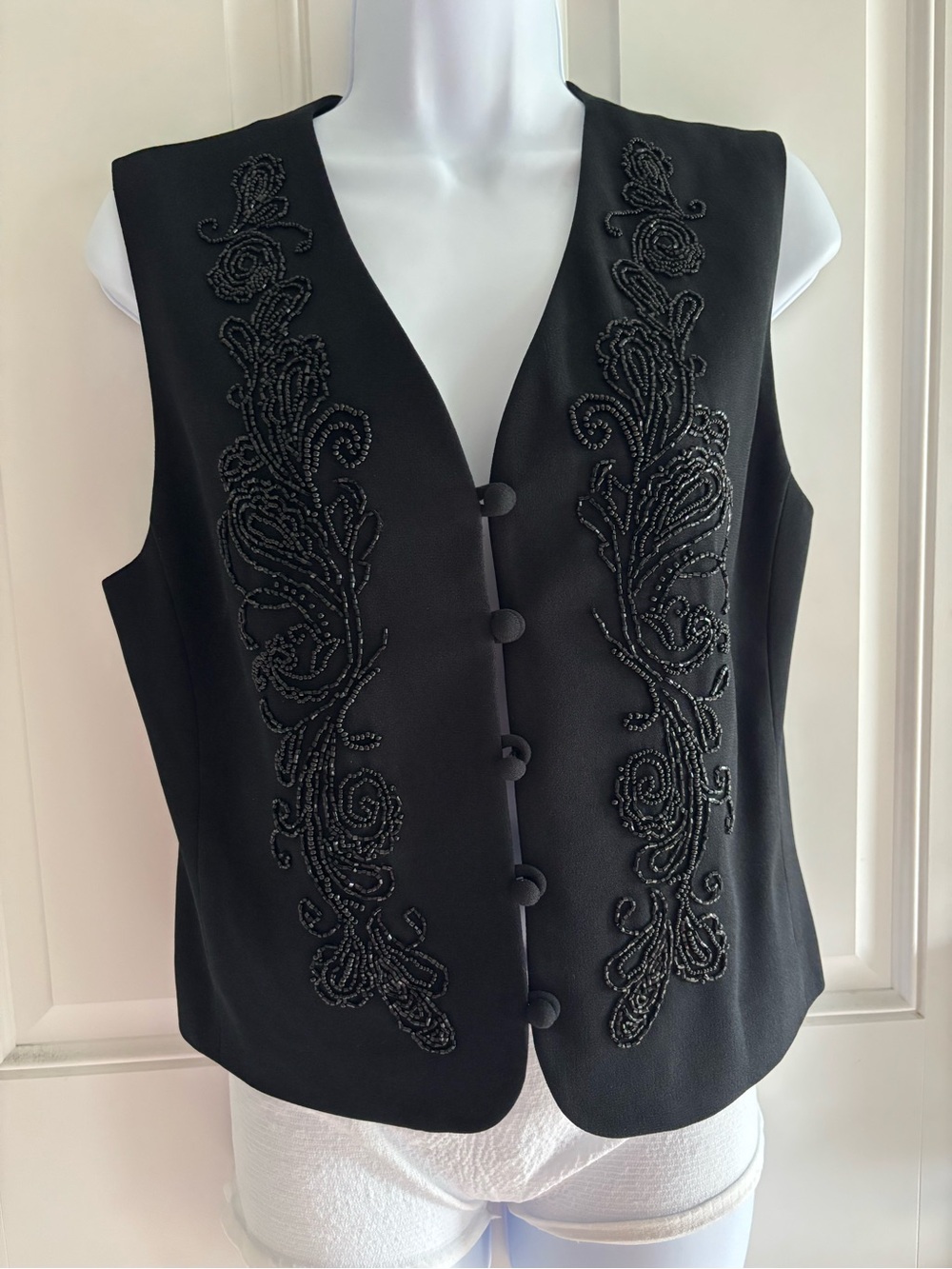 Liz Claiborne Black Beaded V-Neck Embellished Vest